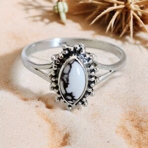 WHITE BUFFALO TURQUOISE STACKER RING 925 STERLING SILVER SIZE 6